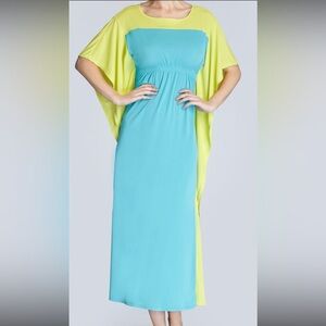 Natori Two-Tone Aqua and Lime Maxi Dress
